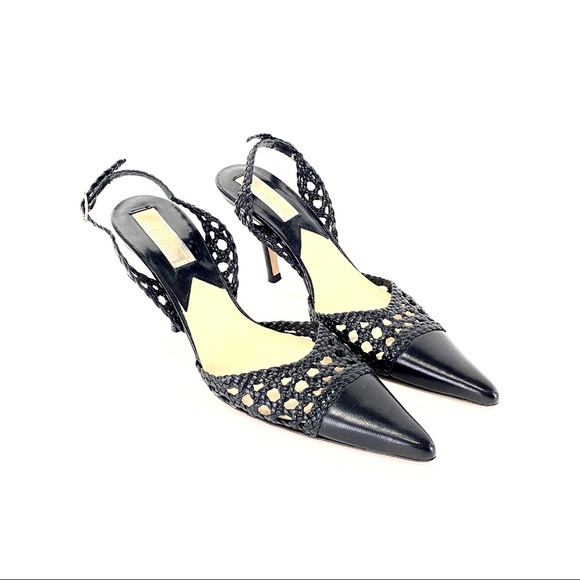 🌹MICHAEL KORS COLLECTION Black Woven Leather Slingbacks🌹 - Picture 1 of 12